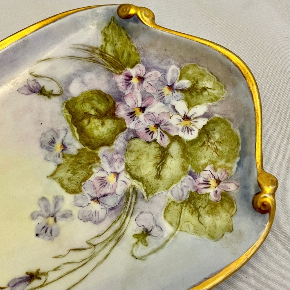 Vanity Dish w/ Violets Floral Hand-Painted & Signed by B. Phillippe, VTG EUC - Picture 2 of 8